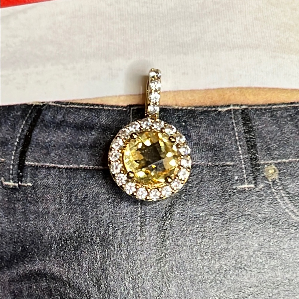 LaFonn Canary Yellow Citrine & Simulated Diamonds Vermeil Pendant Gold
